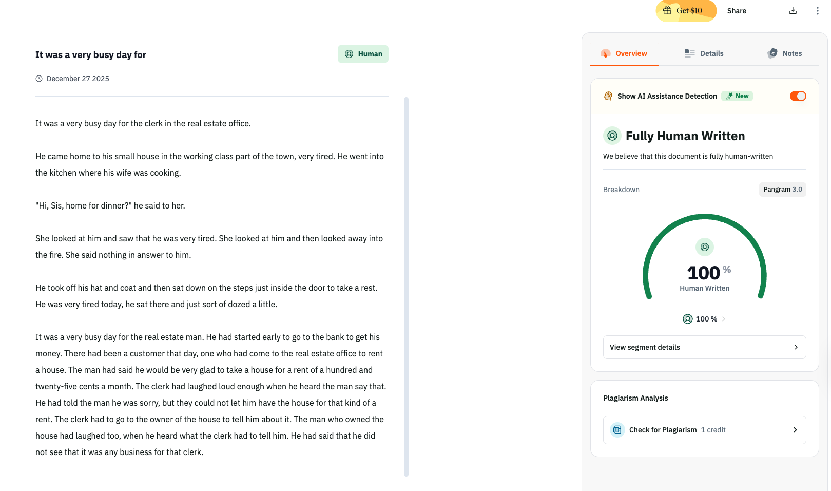 Pangram AI Detector Result